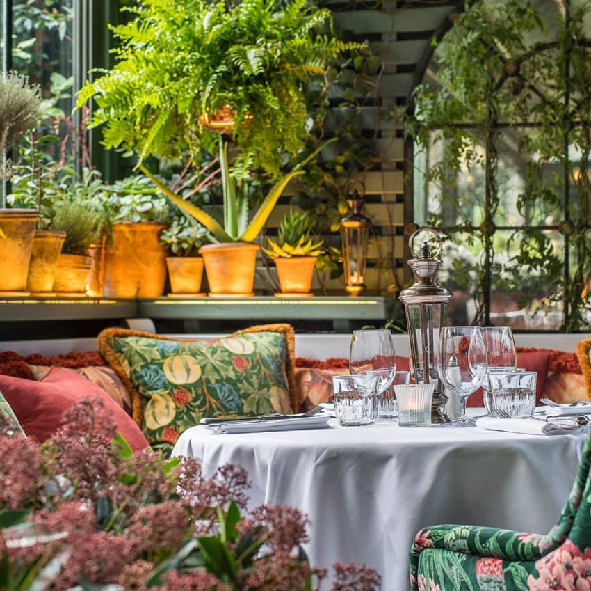 Ivy Chelsea Garden dining table surrounded by plants