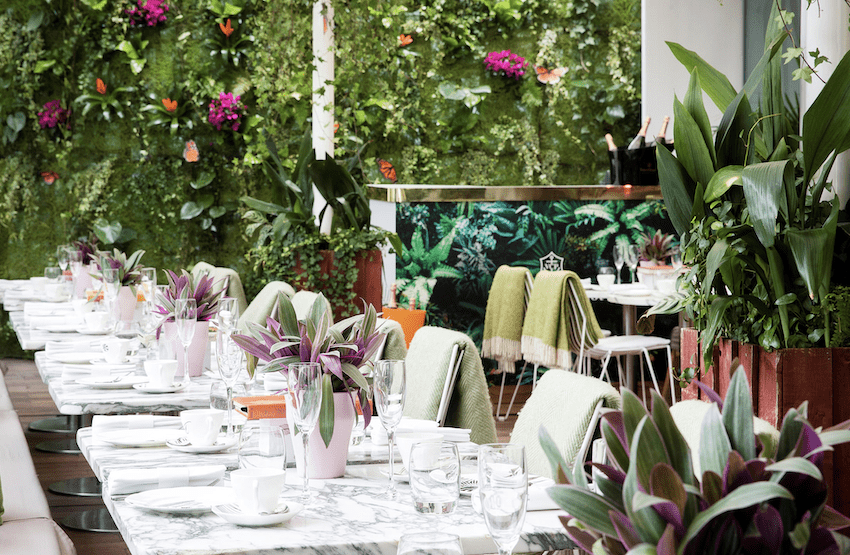 Sanderson Hotel covered tables plants