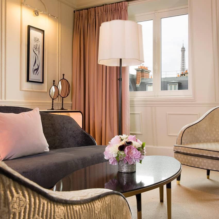 cleo suite Eiffel tower view sloping ceilings