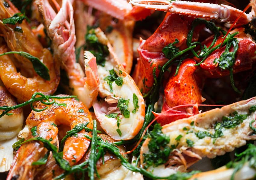 seafood dish with lobster and gambas