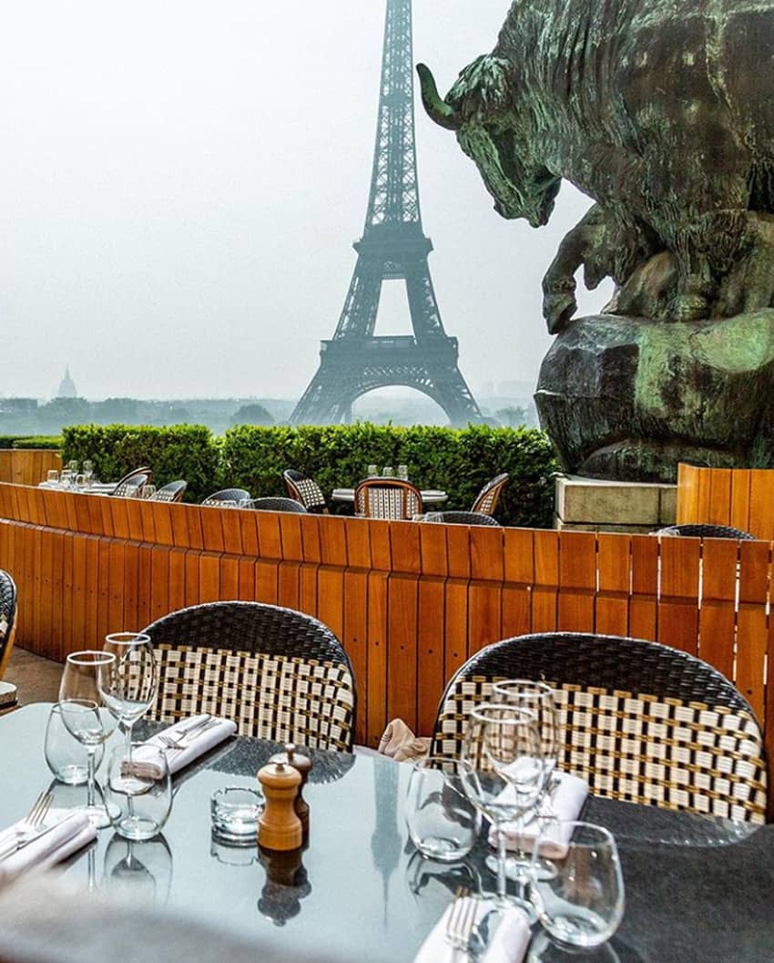 Cafe de l'Homme terrace view Eiffel tower