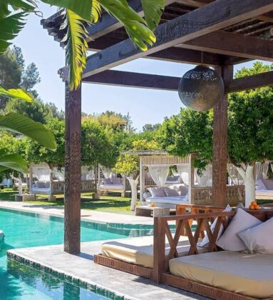 daybeds pool spa pergolas trees