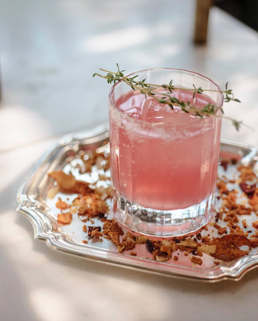 Cotton House Hotel pink cocktail rosemary