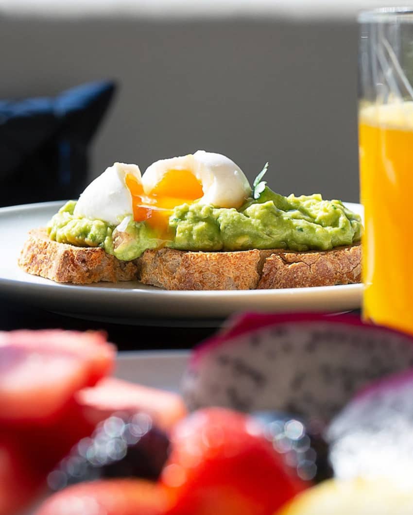 Monument Hotel Barcelona soft boiled egg avocado on toast fruits