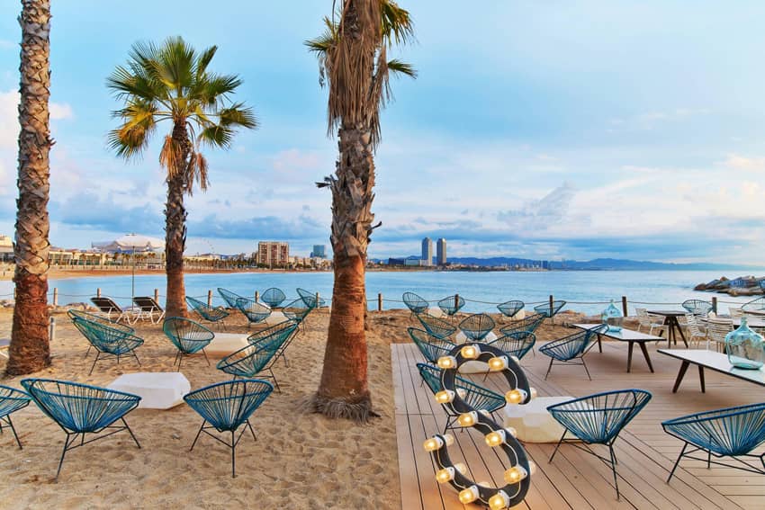 beach club sandy sea view palm trees 