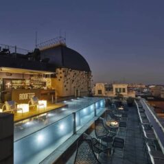rooftop outdoor seating city view night