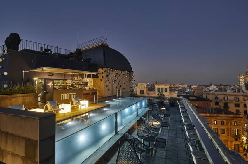 rooftop outdoor seating city view night