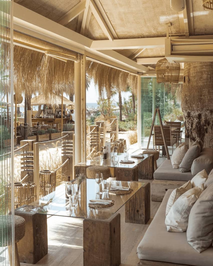 El Chiringuito Marbella glass tables comfy couches