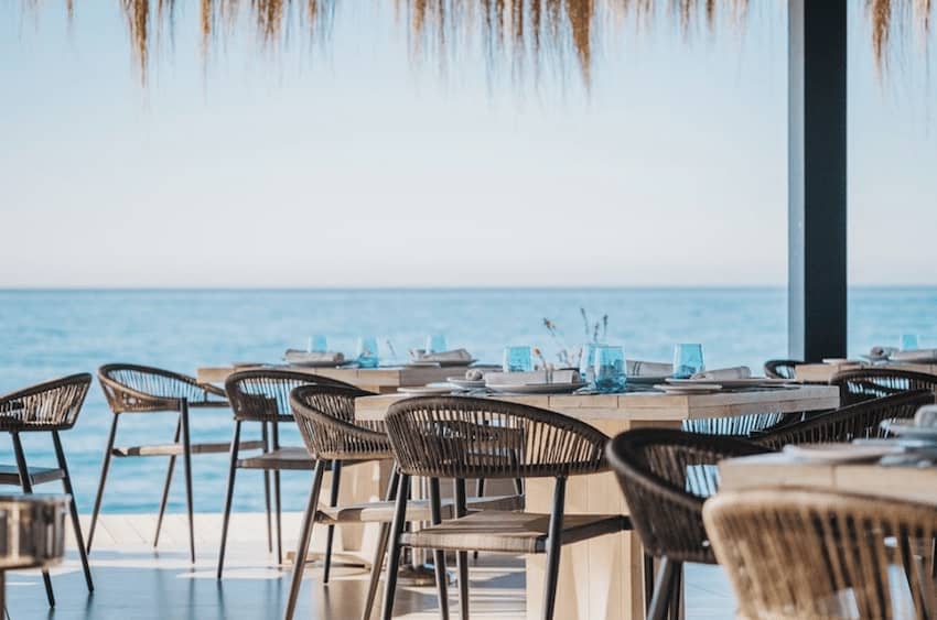 La Milla Marbella square marble table terrace dining