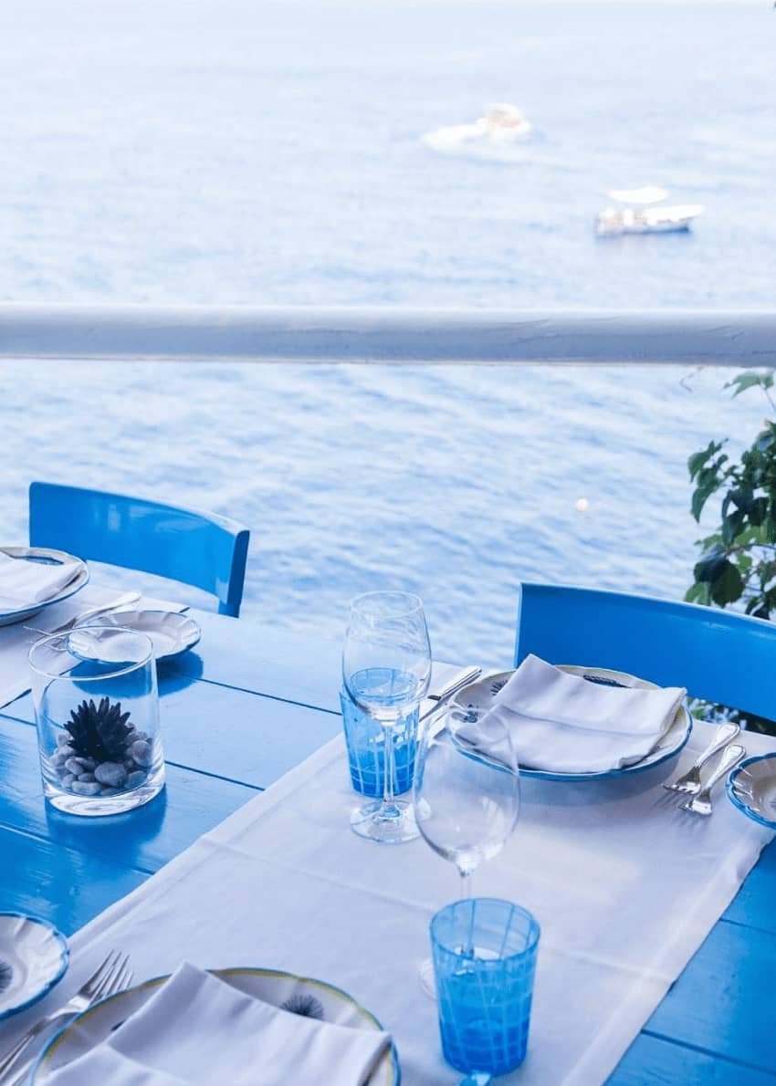 azure blue tables sea view