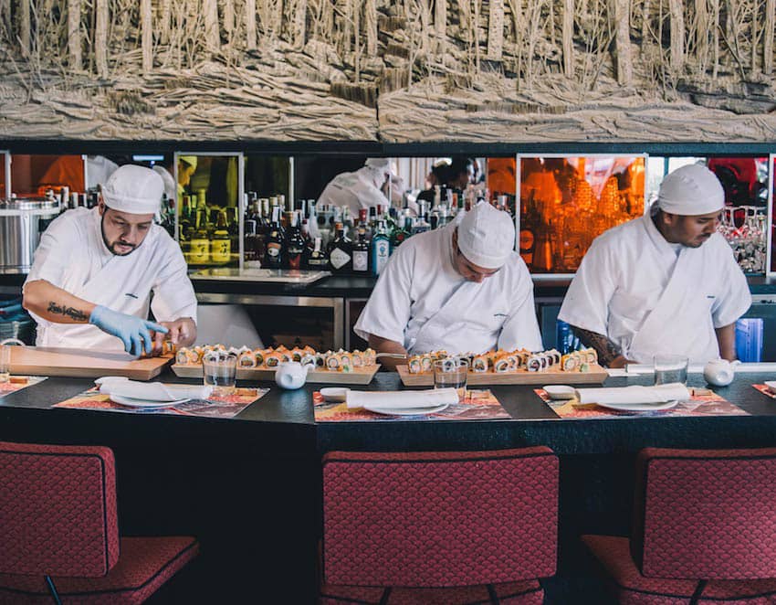 chefs open kitchen modern sushi bar