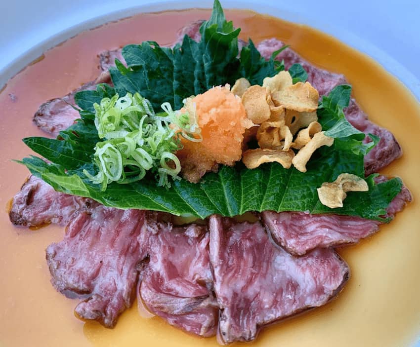 simmental beef slices anticucho sauce dried miso