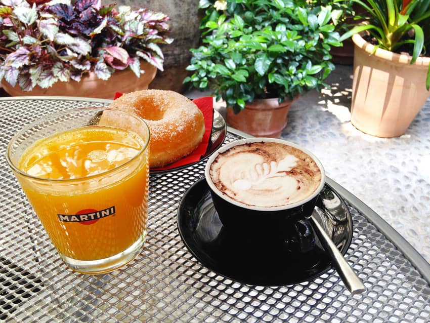 Breakfast Coffee Orangejuice Donut Outside