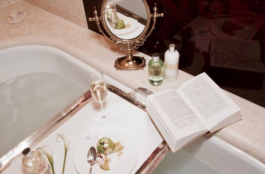 Carlton Hotel St. Moritz Bathroom Bath Book Drinks Soap