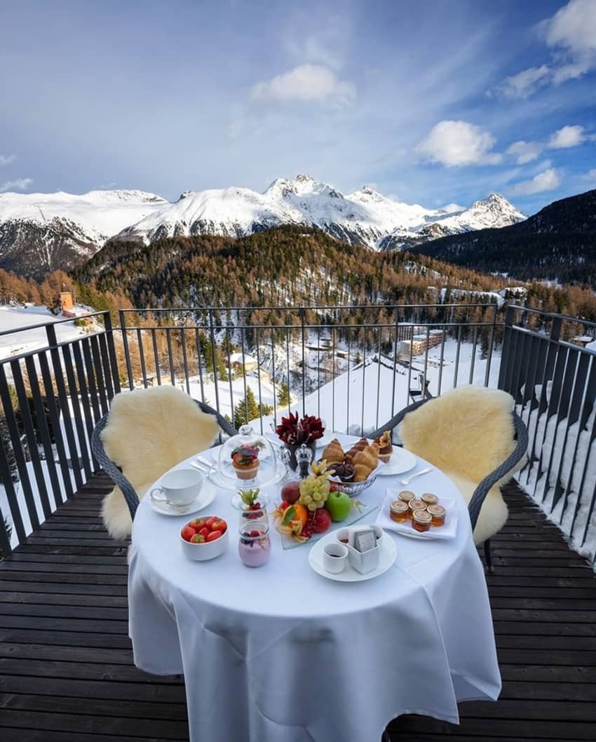 Carlton Hotel St. Moritz Outside Breakfast Snow Bread