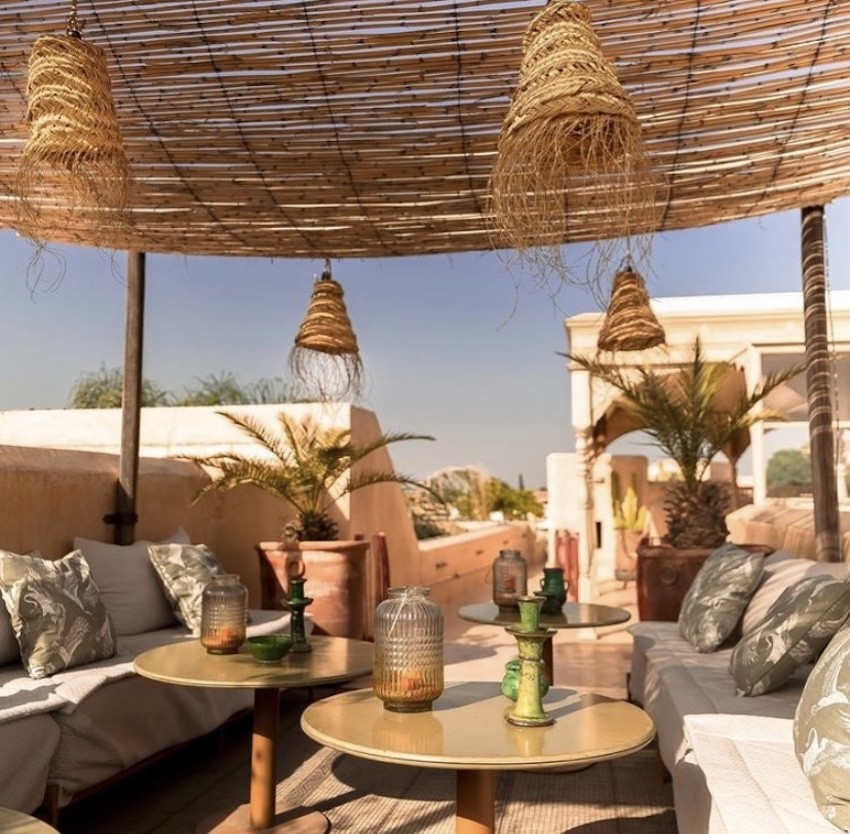 morocco rooftop sofa wooden lamps