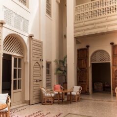 Morocco hotel lobby pink floor