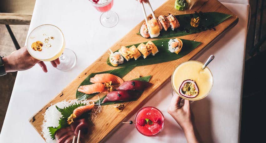 assorted hand rolls sashimi cocktails