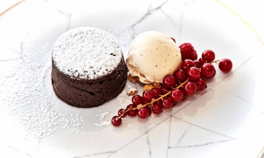 dream dessert chocolate cake vanilla ice cream cranberries