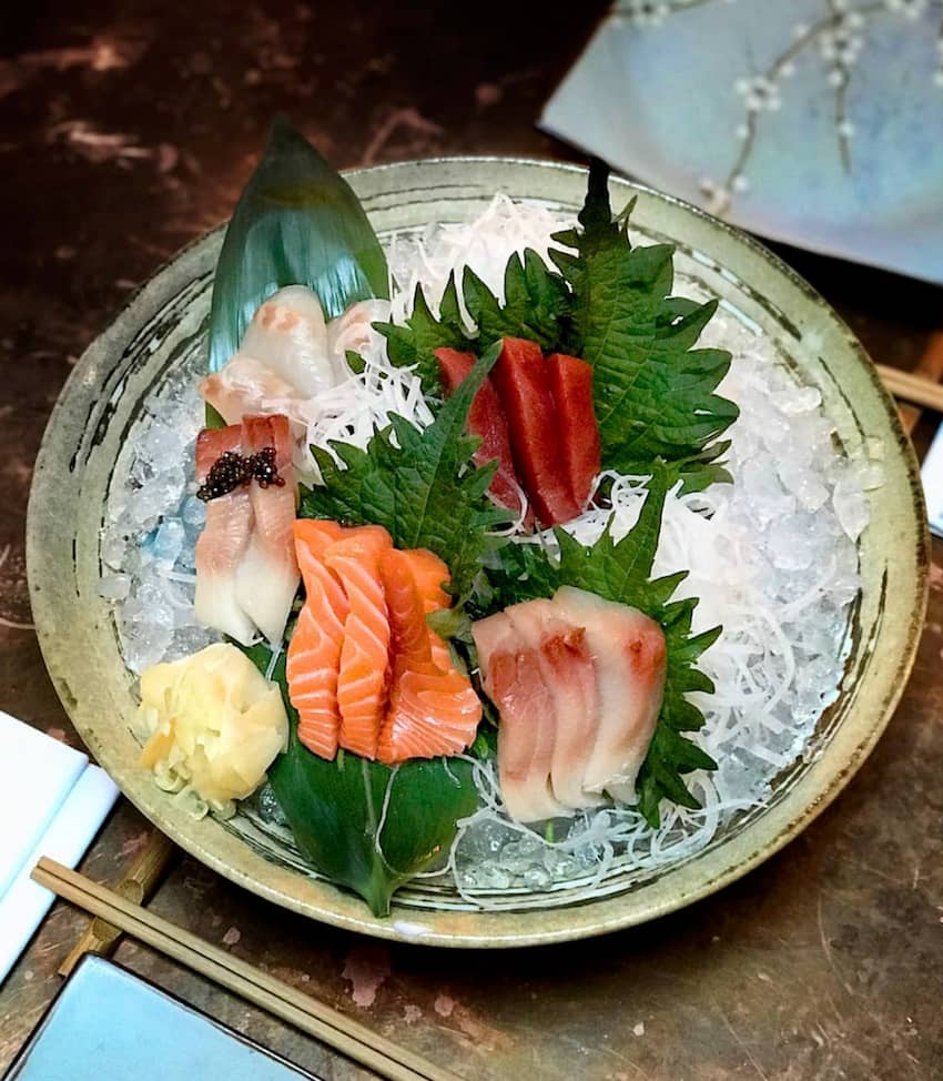 fresh sashimi sea bass salmon yellowtail yuzu soy