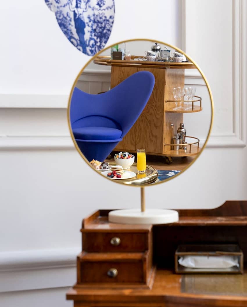 hotel trolley round mirror modern velvet chair