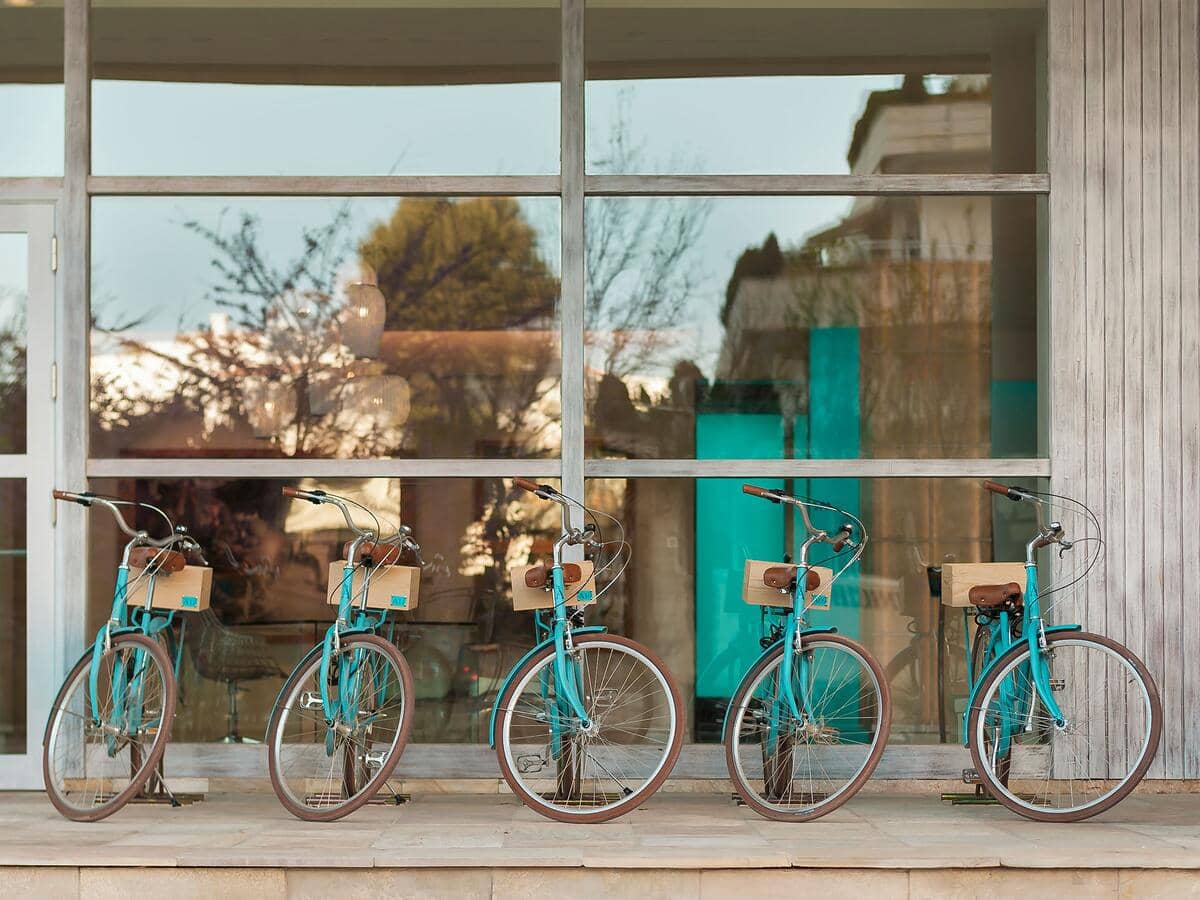 row of hotel rental bicycles