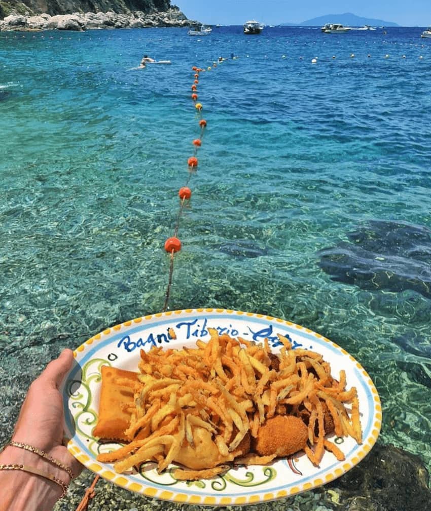 Bagni Tiberio Capri cheese fries on plate