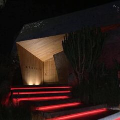 lighted concrete steps to front door