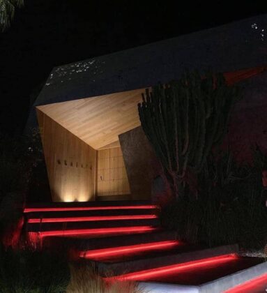 lighted concrete steps to front door