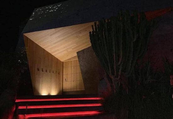 lighted concrete steps to front door