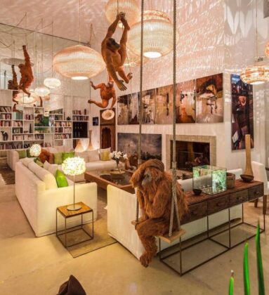 orangutan jungle themed villa interiors reading room