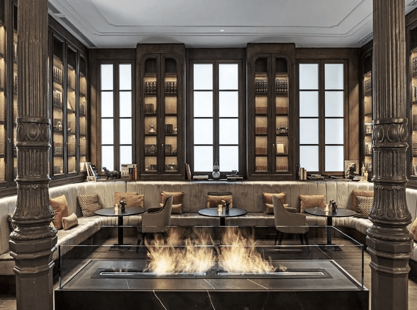 Gran hotel Ingles Madrid fireplace lobby