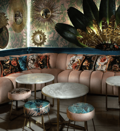 Morgana Lounge Bar pink sofa cushions