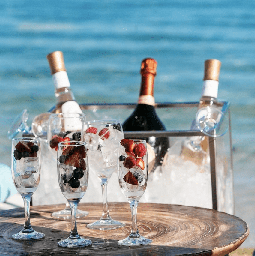 Nammos Mykonos champagne glasses rose wine