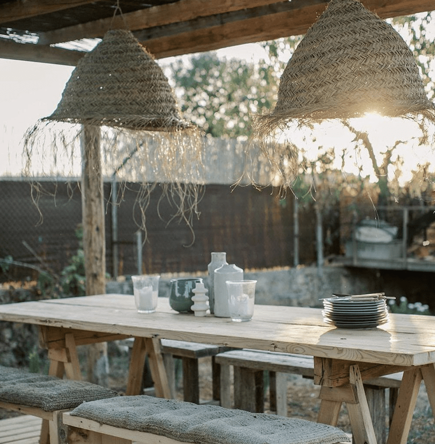 Sa Caseta Mallorca terrace wooden lamps