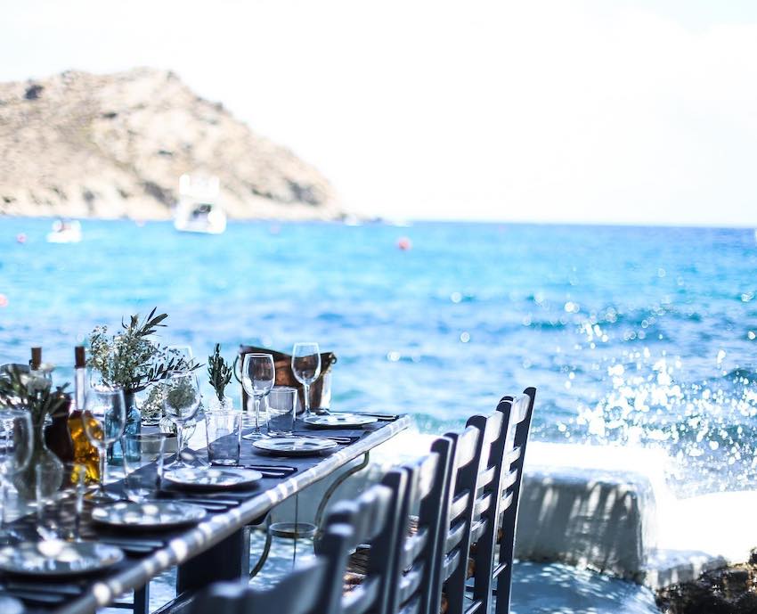 Spilia Seaside Mykonos lunch table ocean view