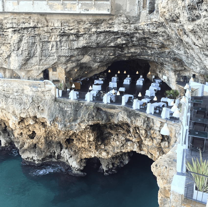 dining in a cave with sea view