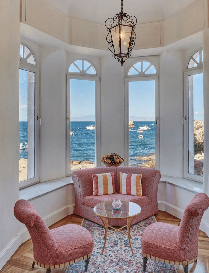 seats sofa pink ocean view