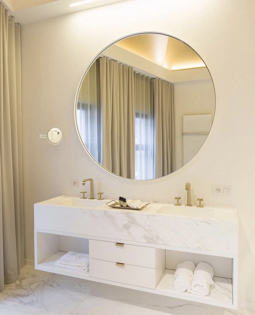 white badroom marble golden mirror